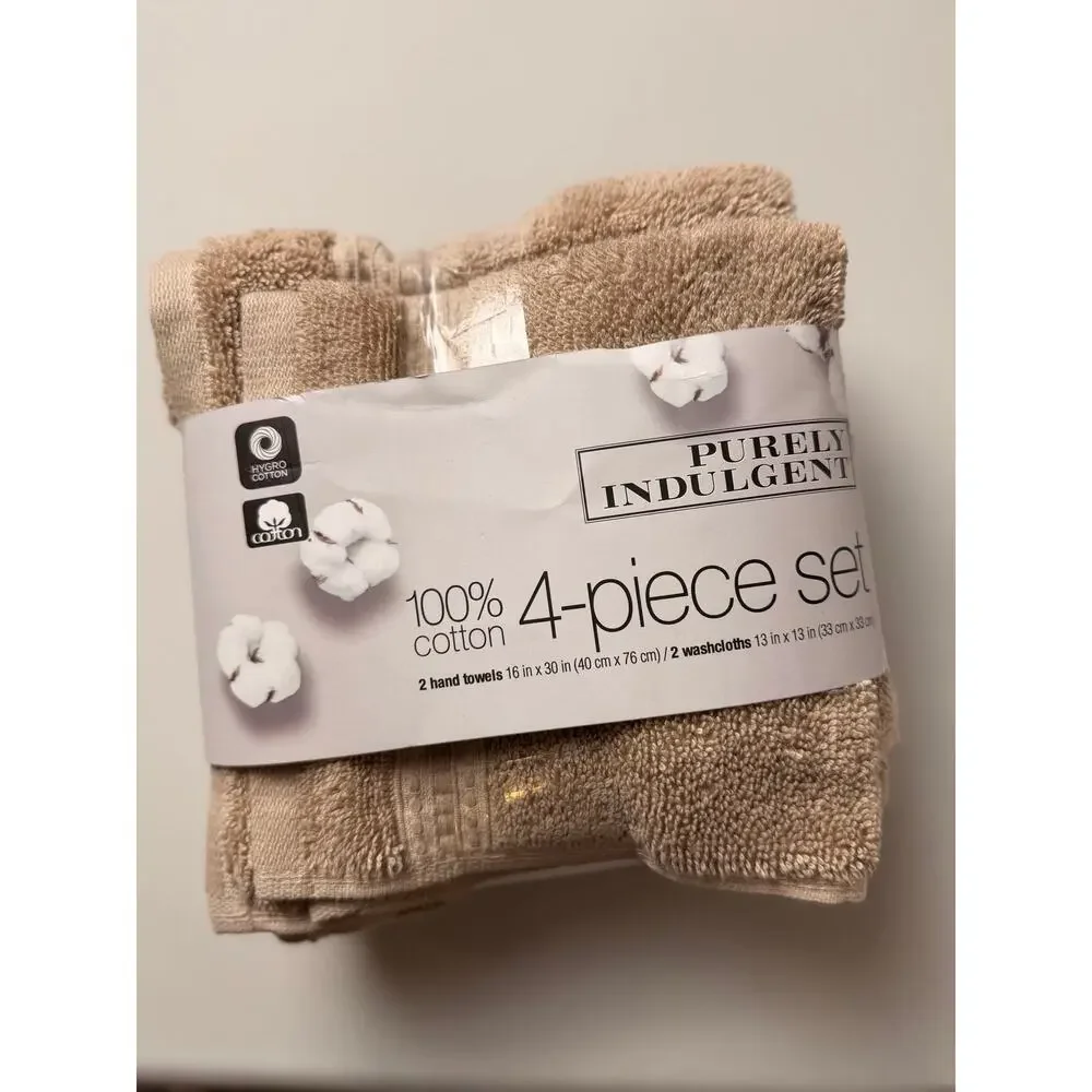Purely Indulgent  3 piece Egyptian Cotton Hand Towel and Washcloth Set Beige